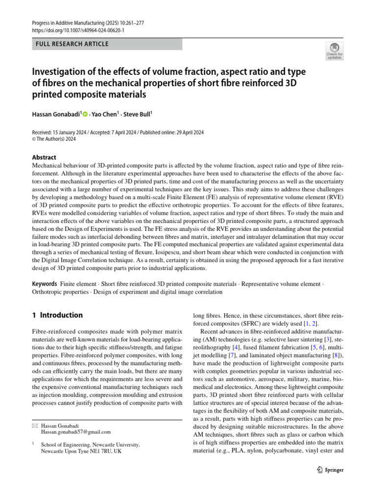 Investigation of The Efects of Volume Fraction, Aspect Ratio and Type ...