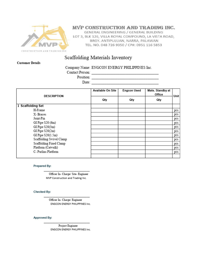 ENGCON Energy Scaffolding Inventory | PDF | Scaffolding | Bamboo