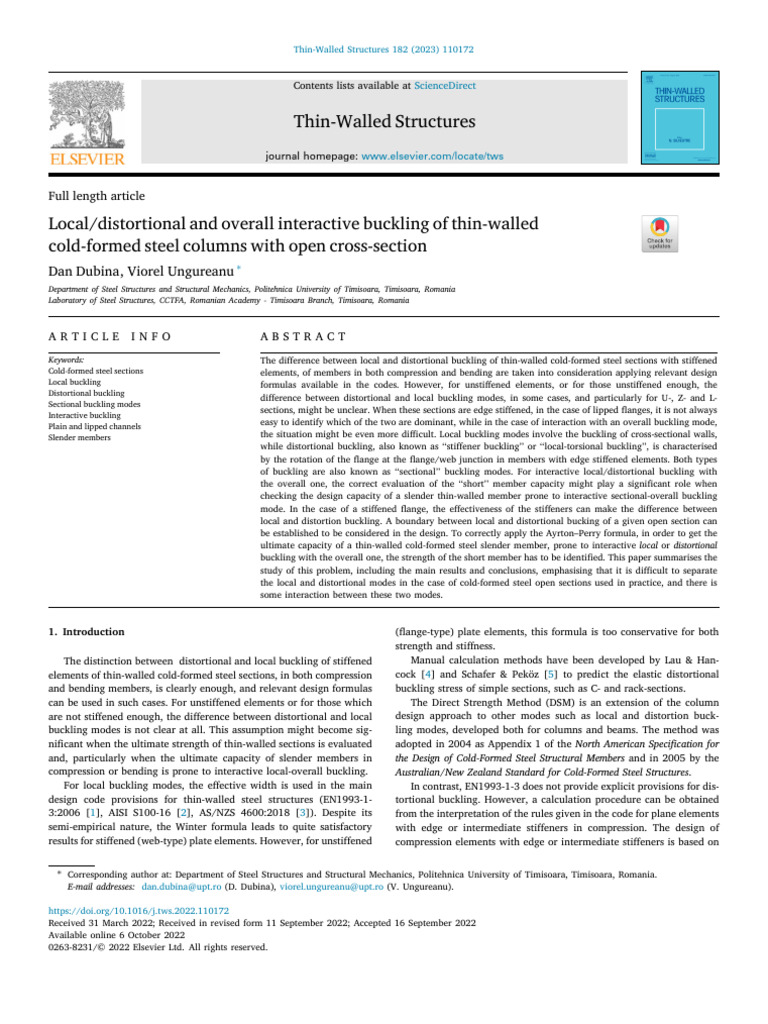 Buckling Analysis of Cold-Formed Steel Columns | PDF | Buckling | Beam ...