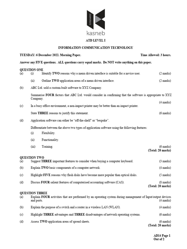 ICT Exam Questions and Answers Guide | PDF | Operating System ...