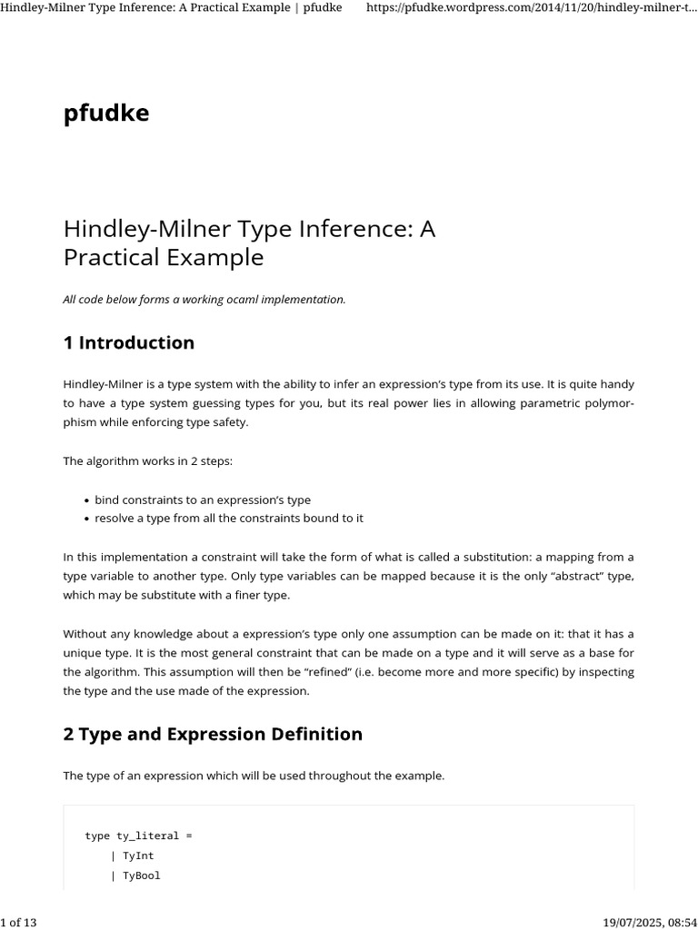 Hindley-Milner Type Inference - A Practical Example - Pfudke | PDF ...