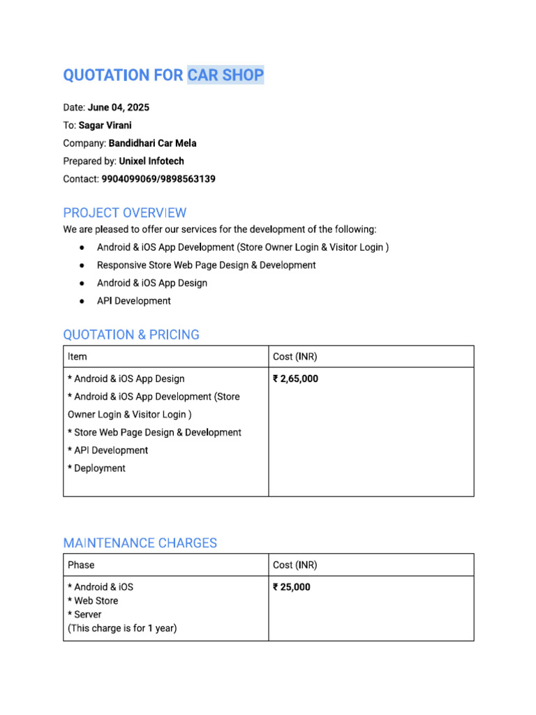 Quotation Car Shop | PDF