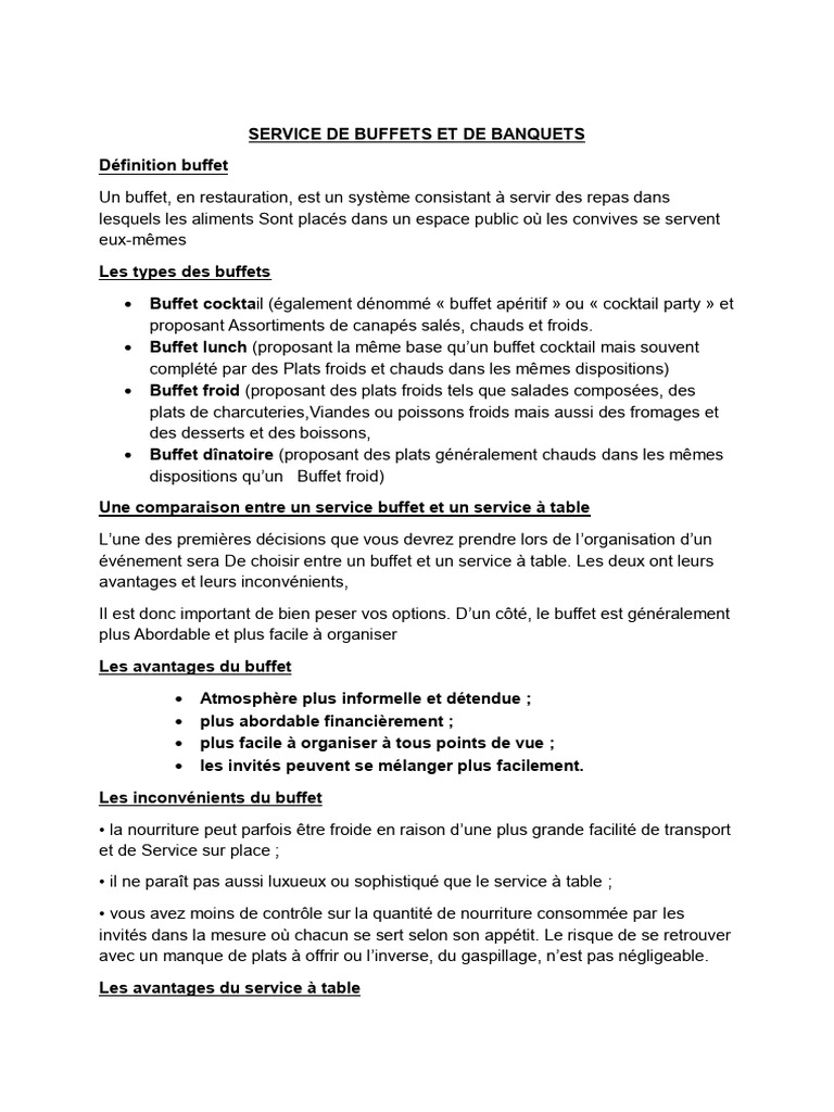 Types de Buffets et Banquets en Restauration | PDF | Buffet | Cuisine