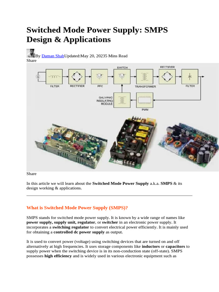SMPS Design, Working, and Applications | PDF | Power Supply | Power ...