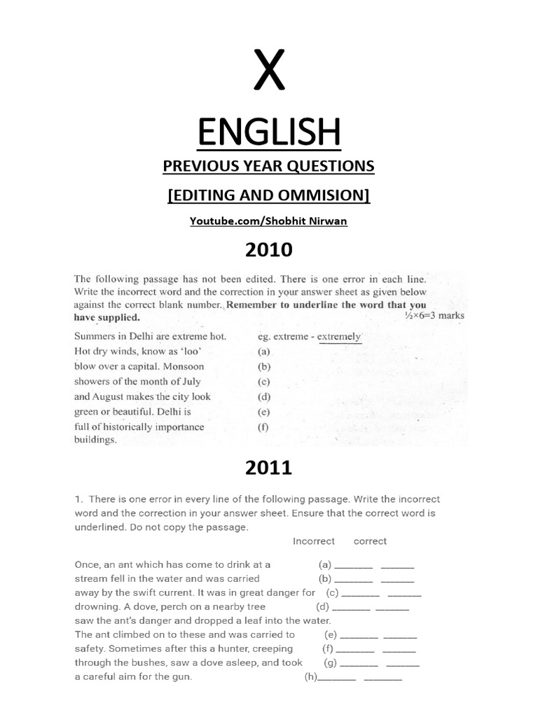 English Editing Past Year Questions | PDF