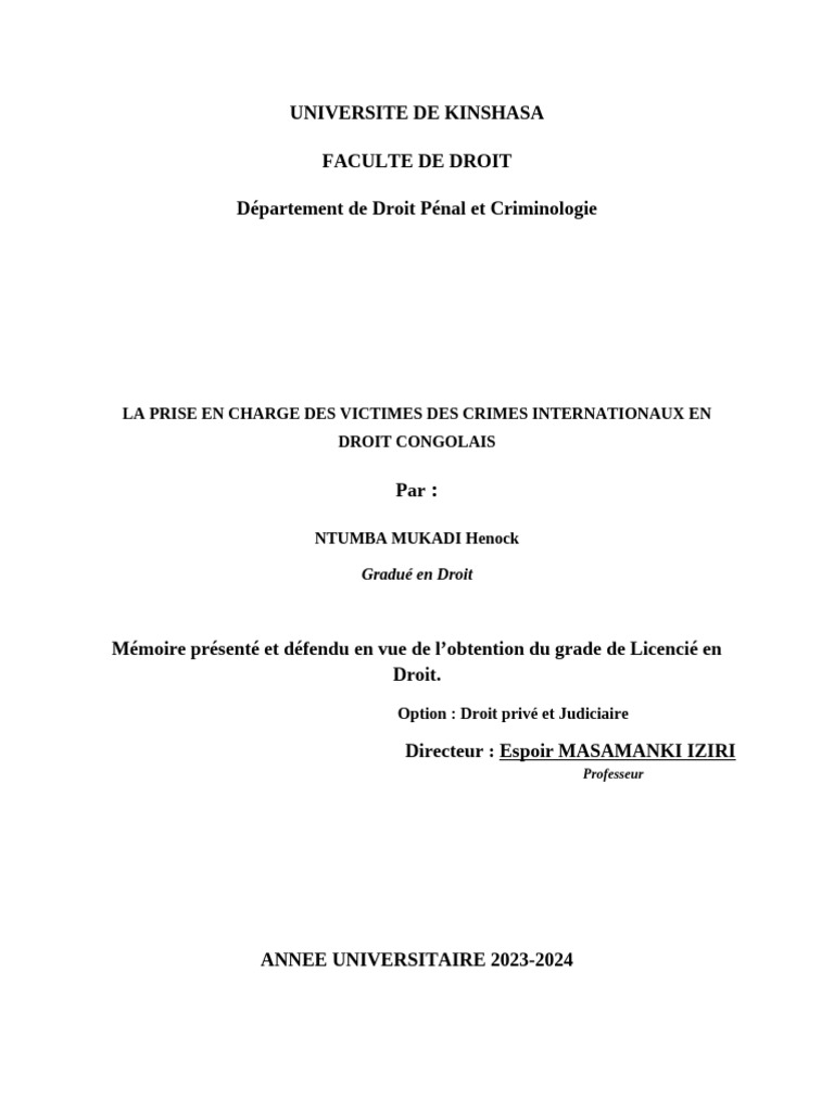 Prise en charge des victimes en RDC | PDF | Crimes | Crime et violence