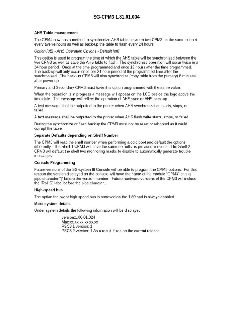 AHS Table Sync for CPM3 Systems | PDF