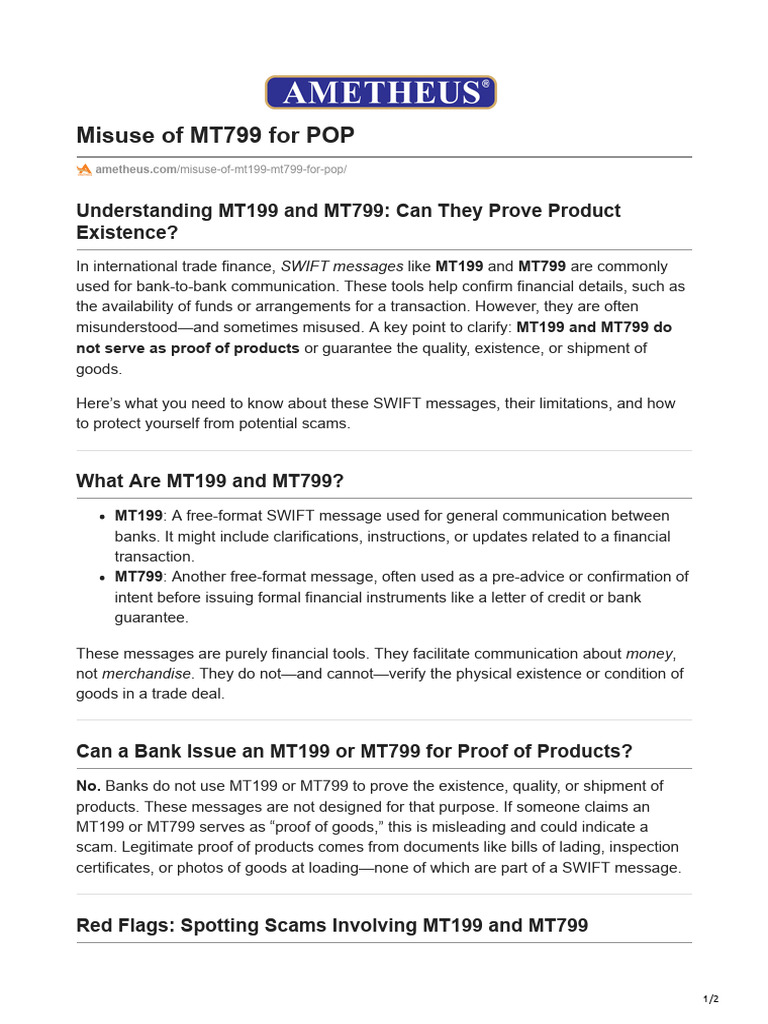 Misuse of MT199 and MT799 in Trade | PDF | Letter Of Credit