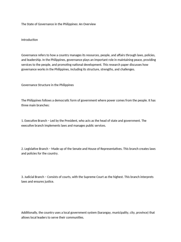 Governance Overview in the Philippines | PDF | Governance | Corruption