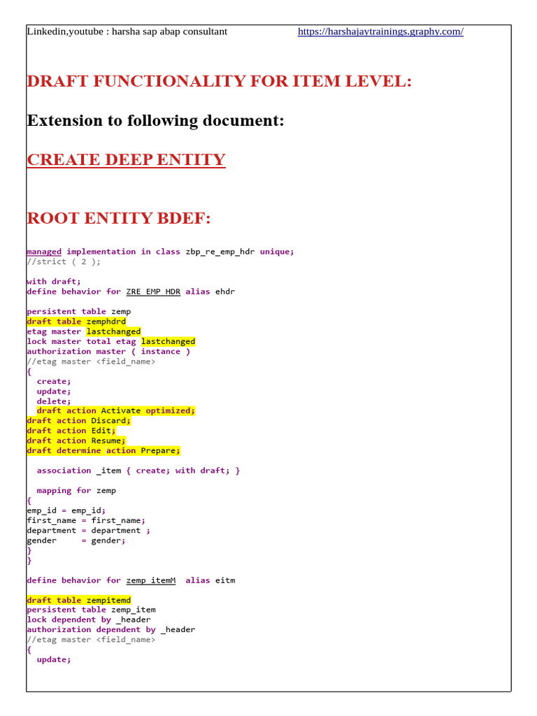 SAP BDEF Draft Functionality Guide | PDF