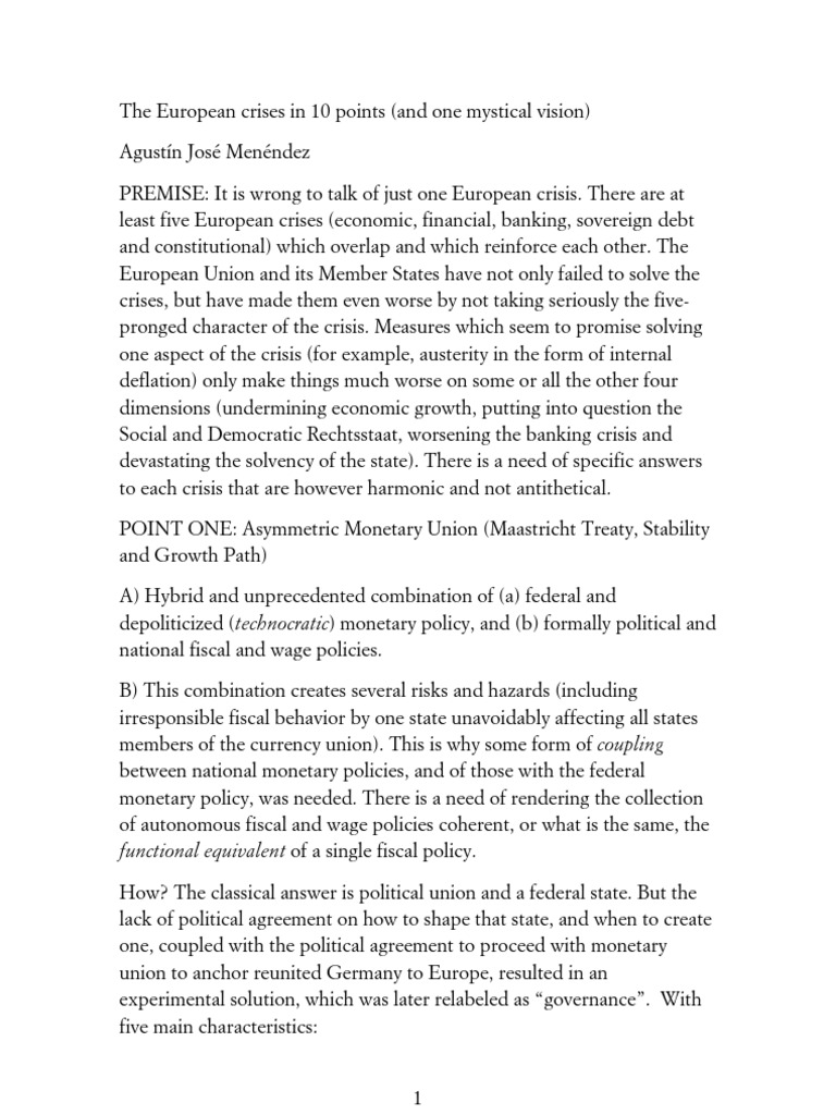 Eurozone Crisis in 10 Points and One Mystical Vision | PDF | European ...