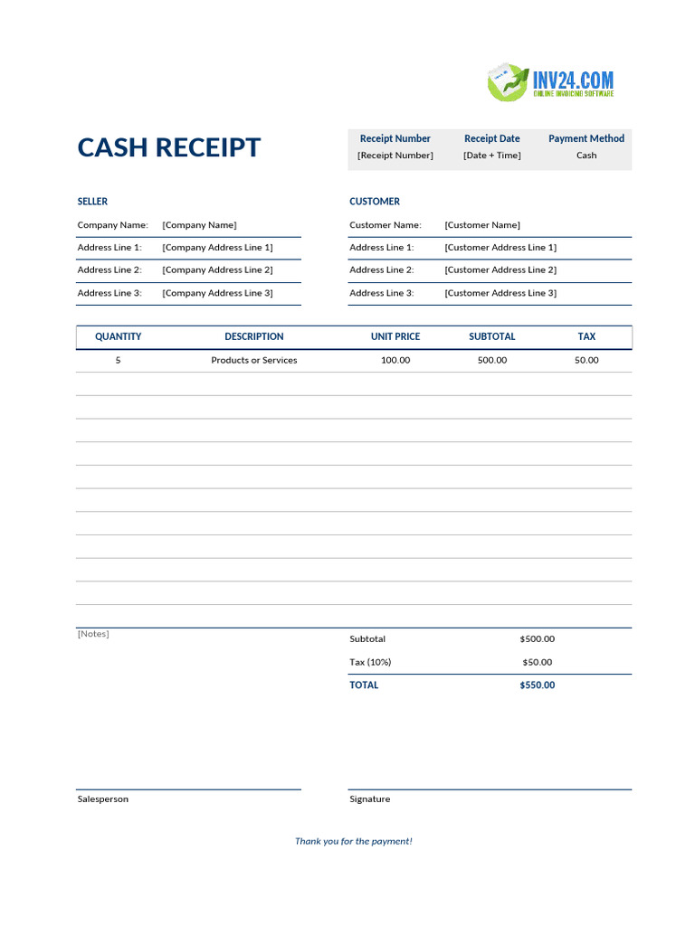 Cash Sale Receipt Template | PDF
