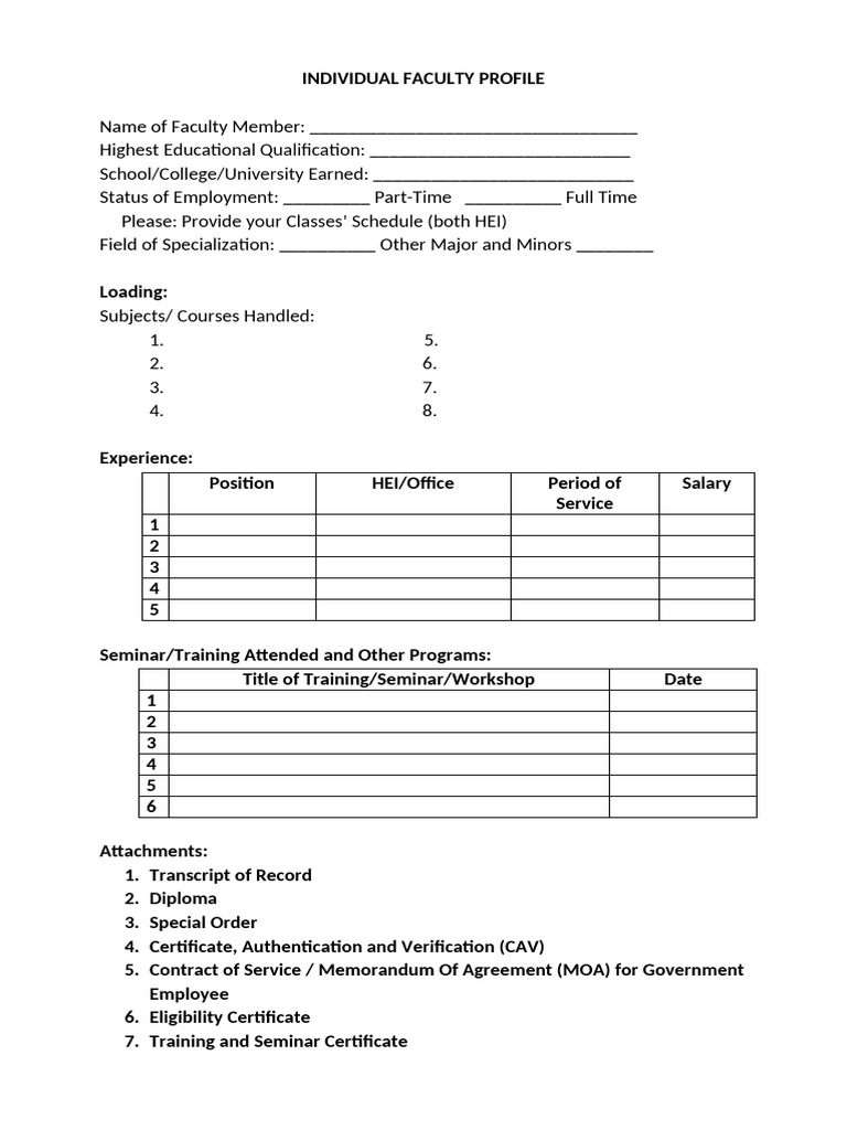 Faculty Profile and Qualifications Template | PDF