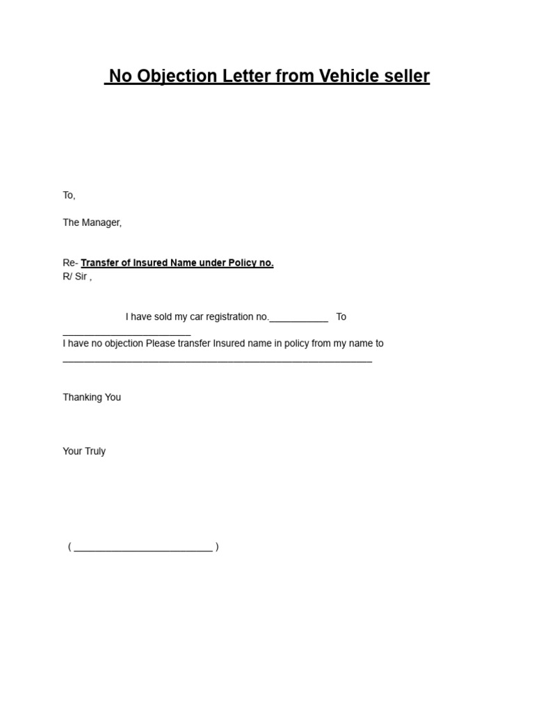 No Objection for Insurance Transfer | PDF