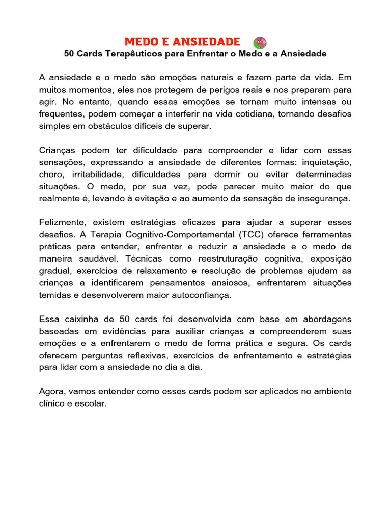 50 Cards para Lidar com Medo e Ansiedade | PDF | Ansiedade | Pensamento