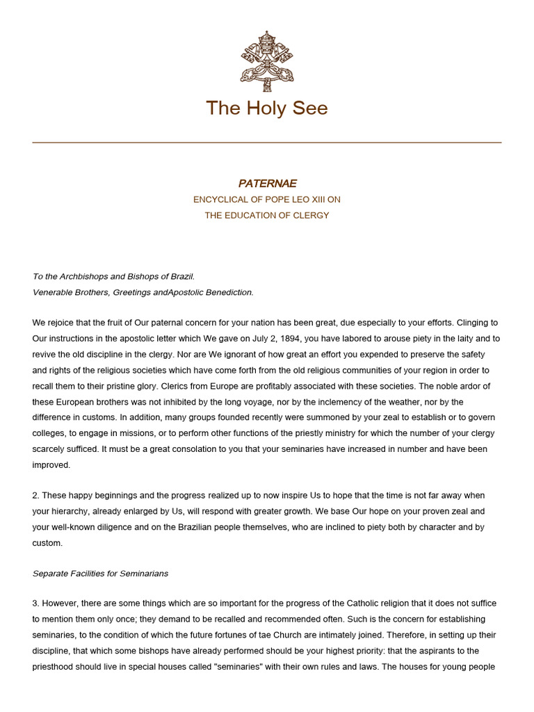 Pope Leo XIII's Encyclical on Clergy Education | PDF | Clergy | Bishop