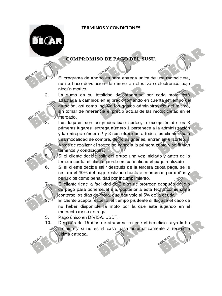 Terminos y Condiciones 2 | PDF