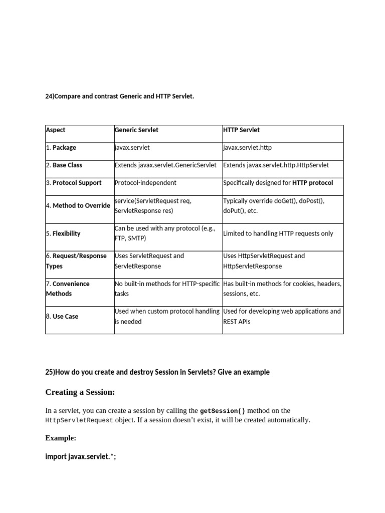 Generic vs HTTP Servlet Comparison | PDF | Java Script | Java ...