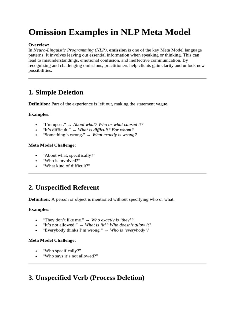 NLP Meta Model | PDF | Neuro Linguistic Programming | Communication