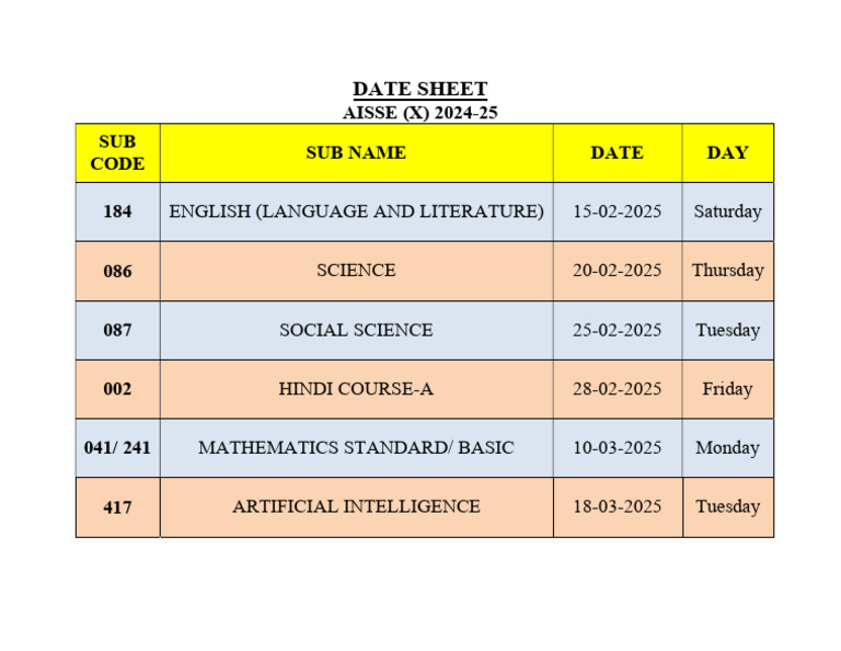 X Board Exam Dates 2025 | PDF