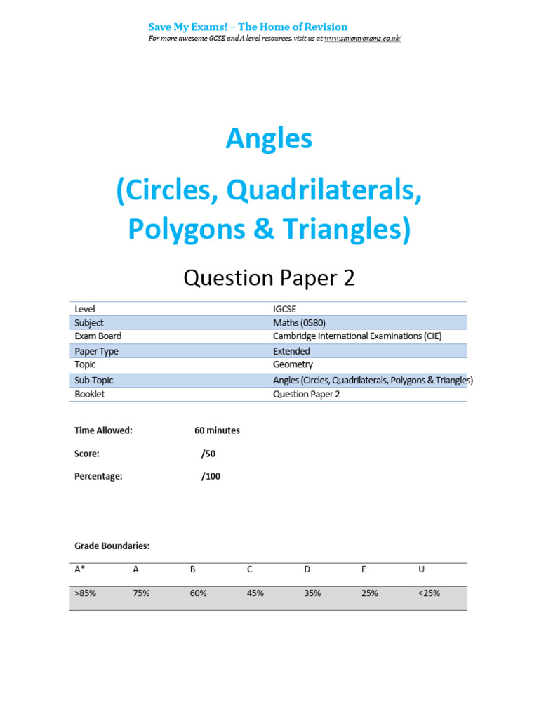 IGCSE Maths Geometry Angles Exam Paper | PDF | Geometry | Geometric Shapes