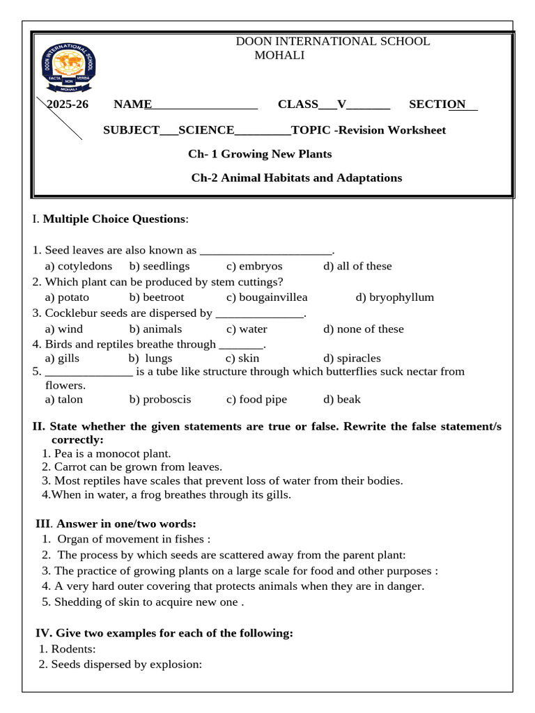 Class 5 Growing Plants Worksheet | PDF | Seed | Plants