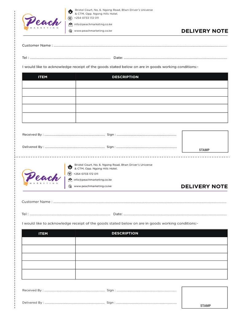 Delivery Note Acknowledgment Form | PDF