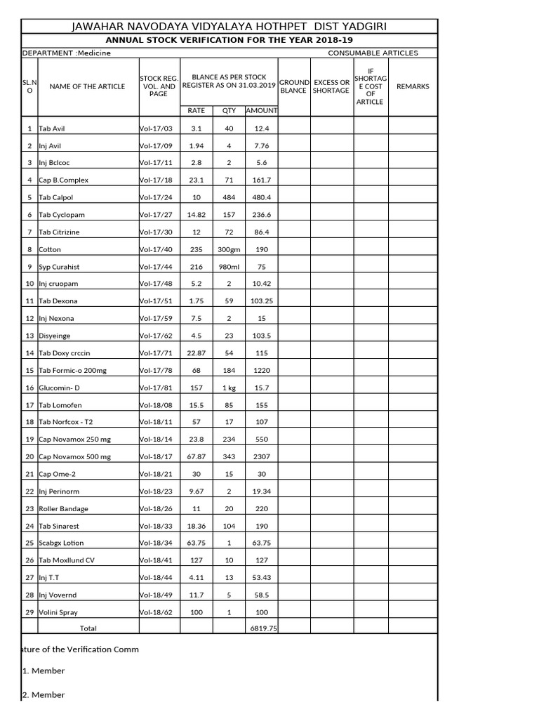 Annual Stock Verification Mess File For Akmb To RK | PDF | Taekwondo | Acid