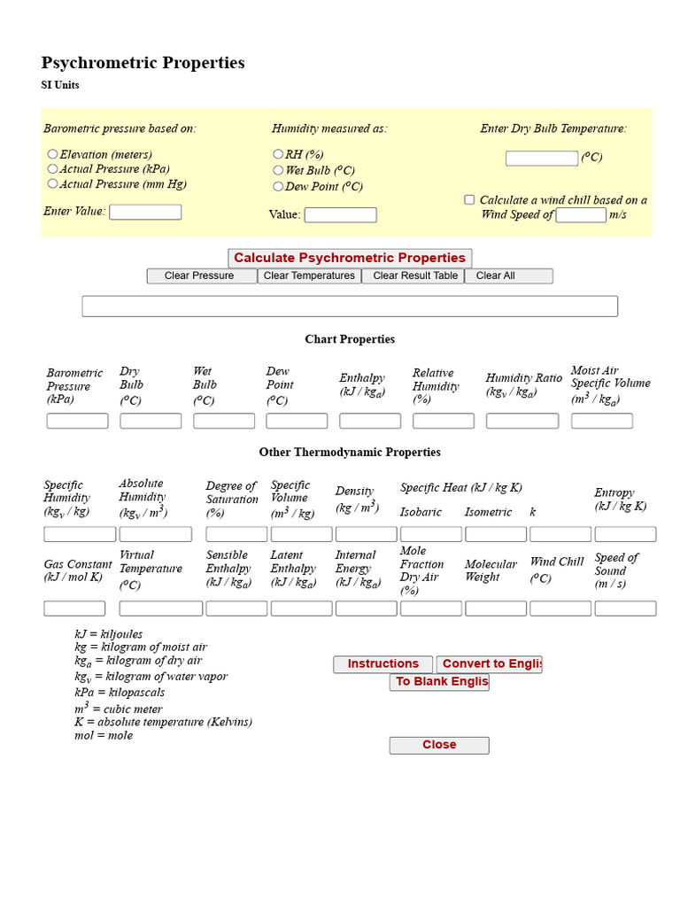Psychrometric Properties Calculator | PDF | Humidity | Enthalpy