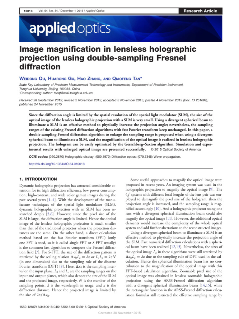 Lensless Holographic Image Magnification | PDF | Holography | Diffraction