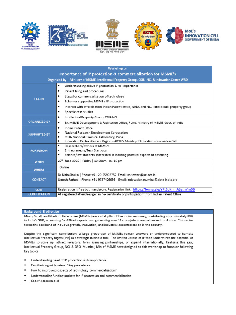IP Workshop for MSME Growth | PDF | Economies