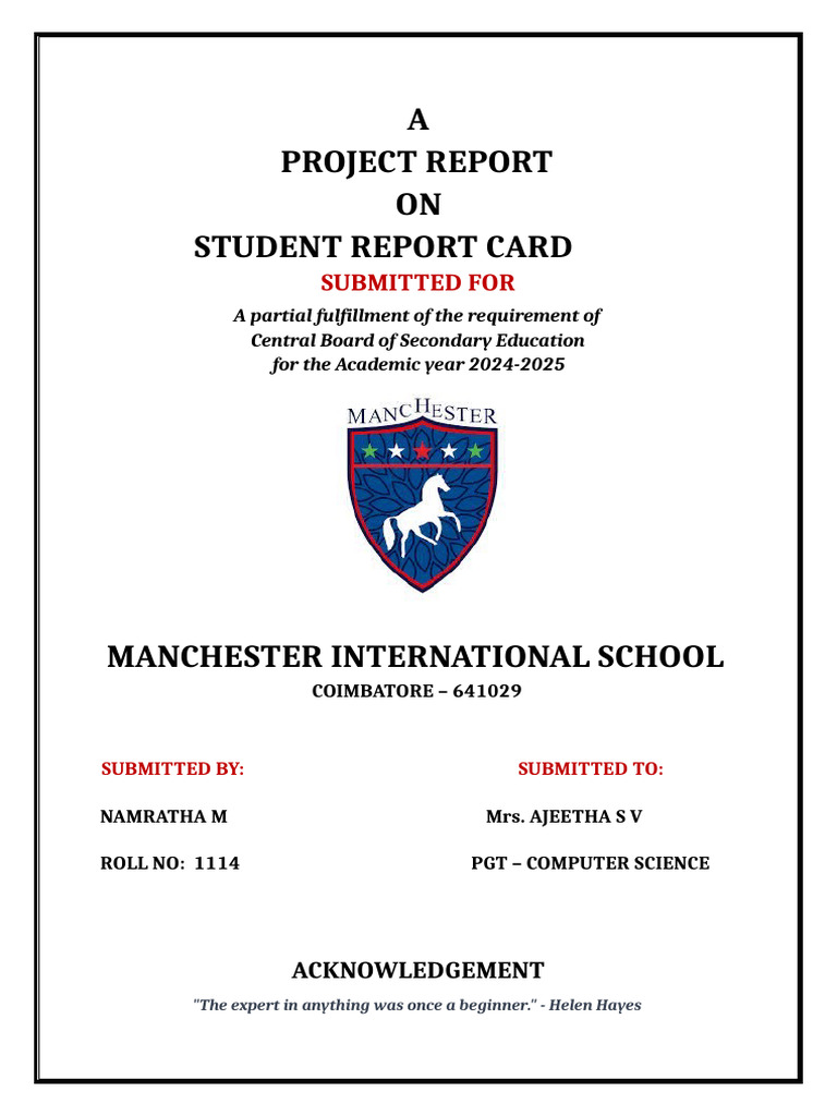 Student Report Card System Project | PDF | Computing