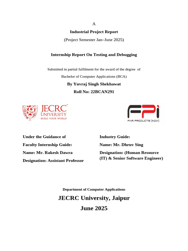 Internship Report on Software Testing | PDF | Software Testing ...