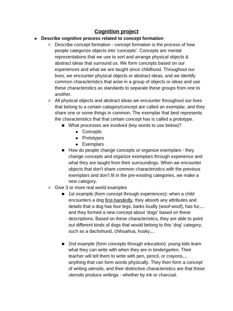 Cognition Project Research Outline - Tiffany | PDF | Concept | Thought