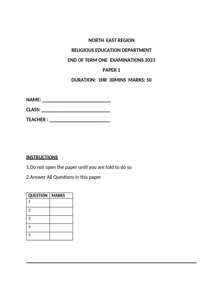 2023 Religious Education Exam Paper | PDF | Woman | Marriage