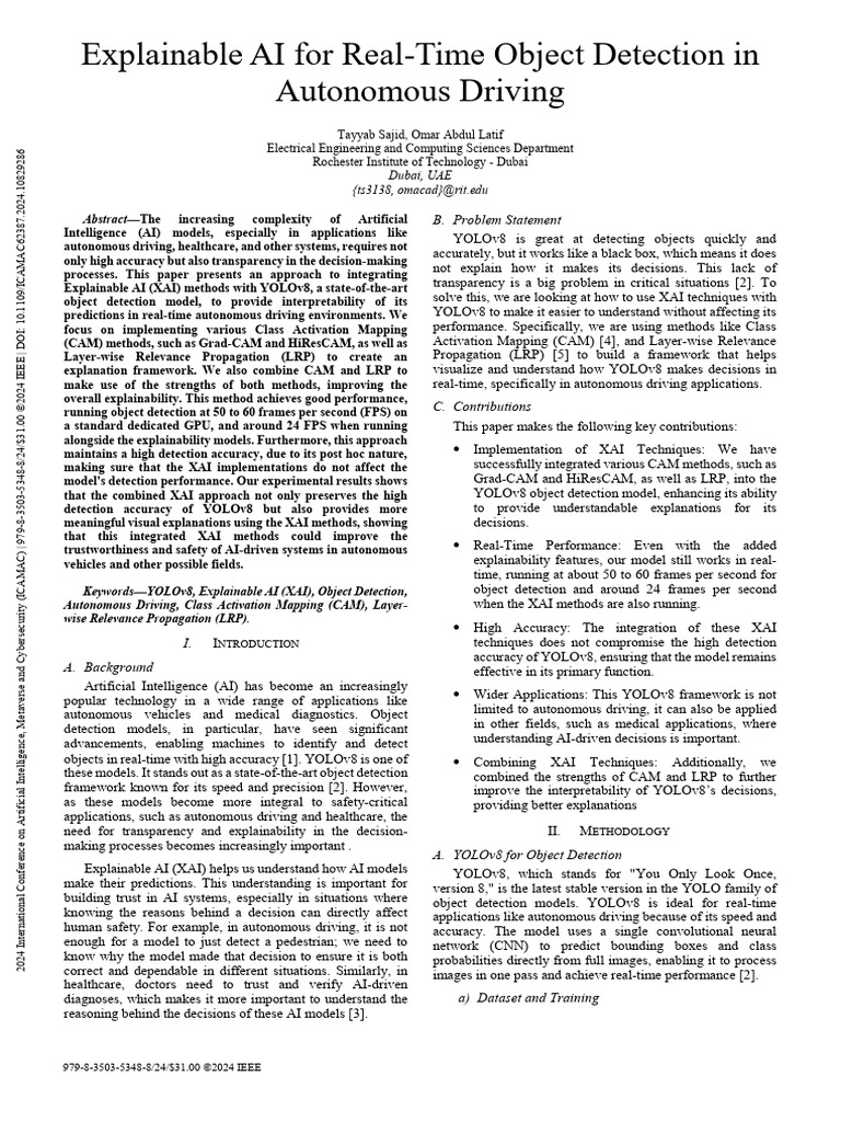 Explainable AI for YOLOv8 in Driving | PDF | Artificial Intelligence ...