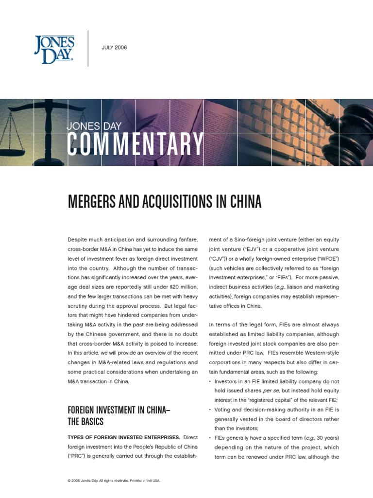 Cross-Border M&A in China Overview | PDF | Joint Venture | Mergers And ...