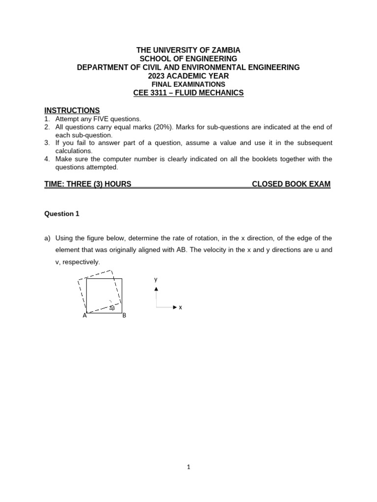 Fluid Mechanics Final Exam 2023 | PDF | Fluid Dynamics | Boundary Layer