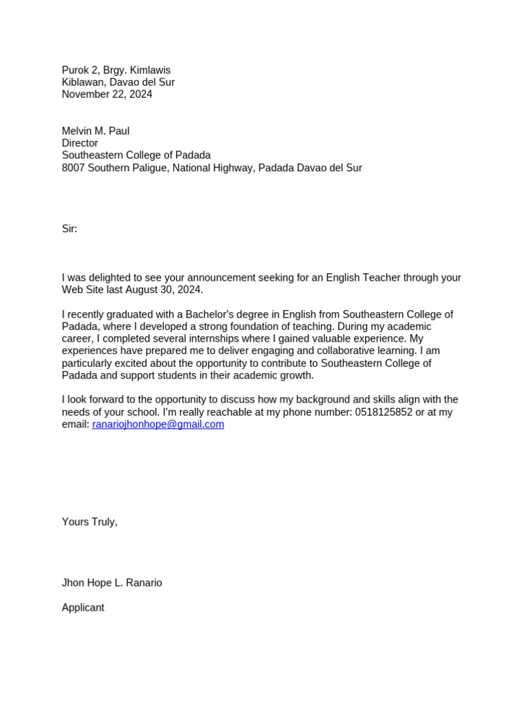 Application Letter 22 | PDF