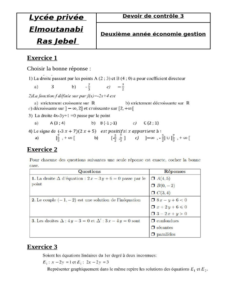 Devoir de contrôle 3 - Économie Gestion | PDF