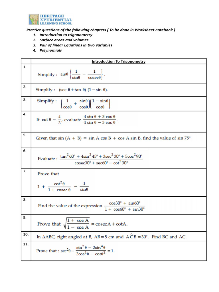 Math Practice Questions Worksheet | PDF | Sphere | Equations