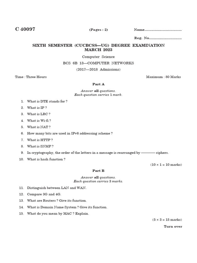 Network CS Sup Mar 2023 | PDF | Computer Network | I Pv6