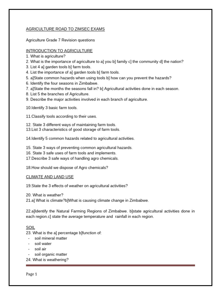 Grade 7 Agriculture Exam Guide | PDF | Soil | Vegetables