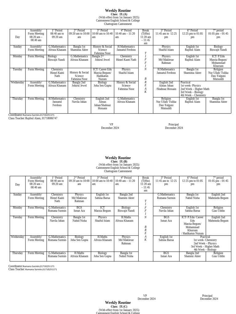 Routine - of - Class - IX - Final - (05 - 06 - 2025) | PDF ...