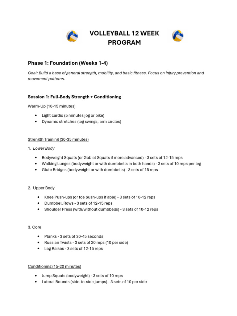 DSG Volleyball 12 Week Program - 241219 - 152039 | PDF | Strength ...