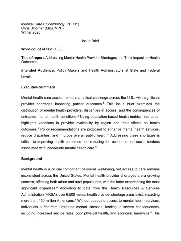 Mental Health Provider Shortages Impact | PDF | Mental Health | Health Care