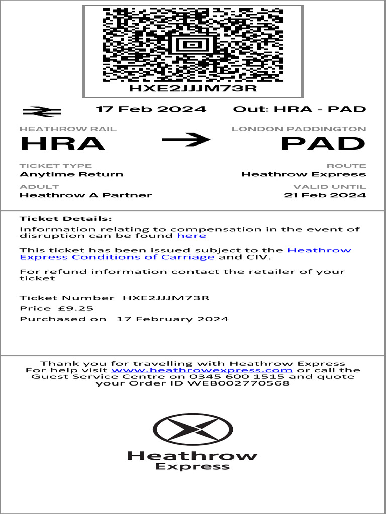 Heathrow Express Anytime Return Ticket | PDF | Railway Companies | Rail ...