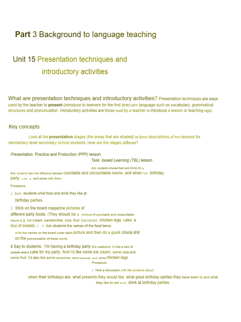 Language Teaching Presentation Techniques | PDF | Learning | Noun
