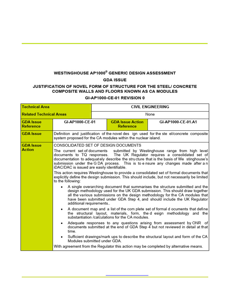 Westinghouse AP1000 GDA Structural Justification | PDF | Nuclear Energy