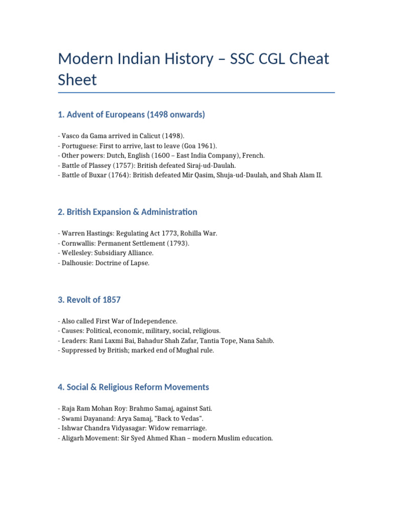 Modern Indian History for SSC CGL | PDF
